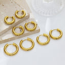 18K Gold Plated Earrings, Stainless Steel & Titanium Steel Hollow Hoops, High-End Versatile Round Wire Ear Cuffs for Women