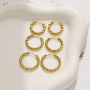 Brand X Retro Gold Titanium Steel Earrings, Embossed Circle Hoops, Minimalist Stylish Fade-Resistant Ear Cuffs for Women