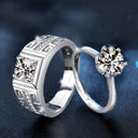 S925 Sterling Silver Fadeproof Couple Rings, High-Quality Moissanite Simulated Diamond Statement Jewelry