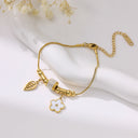 Stylish and Elegant Diamond - Inlaid Titanium Steel Bracelet for Women - Minimalist Bangle with White Mother - of - Pearl Five - Leaf Flower Design