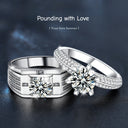 S925 Sterling Silver INS-Style Couple Rings, Moissanite Simulated Diamond Closed Wedding Bands - Wholesale Silver Jewelry