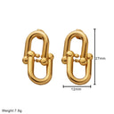 INS Style Stainless Steel Earrings - 18K Gold Plated Irregular Studs & Horseshoe - 扣 Double - Ring Titanium Steel Dangles