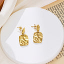 Stainless Steel Stud Earrings, Atmosphere - Exaggerated Fashion Dangle Earrings, Golden Pleated Square Geometric Titanium Steel Earrings