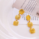 INS Style Stainless Steel Earrings - Golden Long - style Square - embossed Titanium Steel Dangles, High - end Fashion Stud Earrings for Women