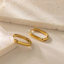 Luxury Korean-Style Earrings, Minimalist Gold Bean U-Shape Oval Hoops, Commute Ins Cool-Tone Ear Cuffs for Women