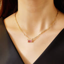 INS Vibe French Retro Necklace - Colored Sugar Cube Zircon Collarbone Chain, Light Luxury Fashion Versatile High-End Jewelry