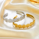 18K Gold Plated Stainless Steel Open Cuff - Euro-American Hot Selling Flower Oil-Pressed C-Shaped Bracelet Creative Stylish Temperament