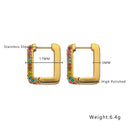 18K Gold Plated Earrings, Square Colorful Cubic Zirconia Inlaid Hoops, Versatile Stainless Steel & Titanium Steel Ear Cuffs