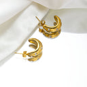 Ins Style 18K Gold Plated Diamond - Inlaid Studs, Elegant Minimalist C - Shaped Teardrop Stainless Steel & Titanium Steel Earrings for Women