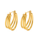 INS Style 18K Gold Plated Earrings, Multi-Layered Circle & U-Shaped Ear Cuffs, Minimalist Versatile Titanium Steel Hoops (Wholesale)