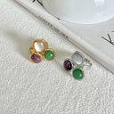 Stainless Steel Three-Tone Natural Stone Geometric Open Ring - Minimalist, Fashionable & Stylish Ring