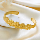 18K Gold Plated Stainless Steel Open Cuff - Euro-American Hot Selling Flower Oil-Pressed C-Shaped Bracelet Creative Stylish Temperament