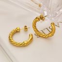 Ins Style 18K Gold Plated Versatile Hoops, C-Shaped Twist Thread Plain Stainless Steel & Titanium Steel Studs