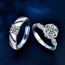S925 Sterling Silver Original Moissanite Couple Rings, INS Style Open Bands for Wedding & Suit, Hand Jewelry