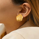 Bulk High-End Jewelry: 18K Gold Plated Titanium Steel Irregular Striped Hoops & Niche Versatile Studs, Elegant Style