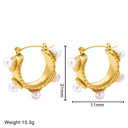 Dopamine INS Style 18K Gold Plated Earrings, C-Shaped Hoops with Retro Baroque Pearls, Stainless Steel & Titanium Steel for Women
