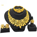 24K Gold Women's Jewelry Set, 4-Piece Bridal Wedding Necklace Earrings Ring Bracelet for Dubai, Saudi Arabia & India, Wholesale
