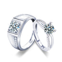 S925 Sterling Silver Moissanite Couple Rings, Minimalist Six-Claw & Plain Band Engagement/Wedding Gift for Girlfriend