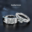S925 Sterling Silver Moissanite Couple Rings, Minimalist Six-Claw & Plain Band Engagement/Wedding Gift for Girlfriend