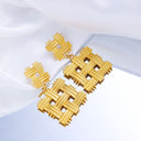 Irregular Titanium Steel Stud Earrings, Exaggerated and High - end Fashion Dangle Earrings, Golden Geometric Braided Titanium Steel Earrings for Women