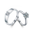 S925 Sterling Silver Adjustable Couple Rings Set for Him & Her, Fadeproof High-End Six-Claw Moissanite Rings