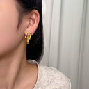 INS Style Stainless Steel Earrings - 18K Gold Plated Irregular Studs & Horseshoe - 扣 Double - Ring Titanium Steel Dangles