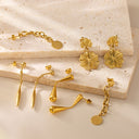 Niche Custom Retro Gold Leaf Earrings - Hollow-Out Butterfly & Ginkgo Design, Oversized Light Luxury Statement Dangles