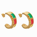 Vintage Red & Green Circle Earrings, Niche Design High-End Elegant Lady Chanel-Style Studs for Women