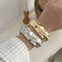 Niche Design Irregular Wide - faced Shiny Bracelet with 凹凸 Design, Alloy Electroplated Wristband for Women