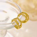 Cross-Border 18K Gold Plated Diamond-Inlaid Studs, Retro Gold Four-Layer C-Shaped Stainless Steel & Titanium Steel Earrings for Women