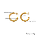 Ins Style 18K Gold Plated Versatile Hoops, C-Shaped Twist Thread Plain Stainless Steel & Titanium Steel Studs