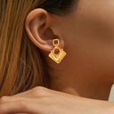 Bulk Fashion Jewelry: European American INS - Inspired Stainless Steel and Titanium Steel Stud Earrings with English Letters, Square Circle V - Shape, Minimalist Design