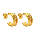 Ins Style 18K Gold Plated Studs, Gold Geometric Multi-Layer Line C-Shaped Stainless Steel & Titanium Steel Hoops