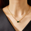 INS Vibe French Retro Necklace - Colored Sugar Cube Zircon Collarbone Chain, Light Luxury Fashion Versatile High-End Jewelry