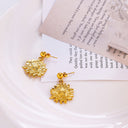 Stainless Steel Earrings - 18K Gold Plated Sunflower Design, Oversized Sunflower Titanium Steel Dangles for Women