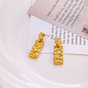 Stainless Steel Stud Earrings, Atmosphere - Exaggerated Fashion Dangle Earrings, Golden Pleated Square Geometric Titanium Steel Earrings