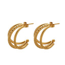 Hot-Selling 18K Gold Plated C-Shaped Hoops, Polished & Hammered Finish Stainless Steel & Titanium Steel Studs