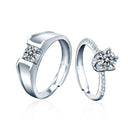 925 Sterling Silver Adjustable Couple Rings, High-End Moissanite Simulated Diamond Bands for Proposal
