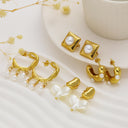 Ins Style Minimalist Stainless Steel Stud Earrings, 18K Gold Plated Bowknot & Heart Pendant Titanium Steel Earrings for Women