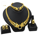 Dubai Middle East 24K Gold Plated Bridal 4-Piece Jewelry Set, Necklace Bracelet Earrings Ring for Bride