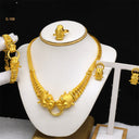 Dubai Middle East 24K Gold Plated Bridal 4-Piece Jewelry Set, Necklace Bracelet Earrings Ring for Bride