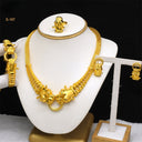 Dubai Middle East 24K Gold Plated Bridal 4-Piece Jewelry Set, Necklace Bracelet Earrings Ring for Bride