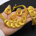 Dubai Middle East 24K Gold Plated Bridal 4-Piece Jewelry Set, Necklace Bracelet Earrings Ring for Bride