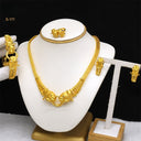 Dubai Middle East 24K Gold Plated Bridal 4-Piece Jewelry Set, Necklace Bracelet Earrings Ring for Bride