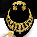 Nigerian & Middle Eastern Bridal Gold-Plated Jewelry Set, Exaggerated Long Floral Necklace with Ring, Bracelet and Earrings, 4-Piece Wholesale