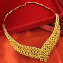 24K Gold Plated Jewelry Set, Bridal Necklace Earrings Ring Bracelet for Middle East, Dubai, India &amp; Nigeria, Wholesale