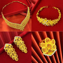 24K Gold Plated Jewelry Set, Bridal Necklace Earrings Ring Bracelet for Middle East, Dubai, India &amp; Nigeria, Wholesale