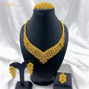 24K Gold Plated Jewelry Set, Bridal Necklace Earrings Ring Bracelet for Middle East, Dubai, India &amp; Nigeria, Wholesale