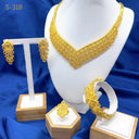 24K Gold Plated Jewelry Set, Bridal Necklace Earrings Ring Bracelet for Middle East, Dubai, India &amp; Nigeria, Wholesale