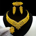 24K Gold Plated Jewelry Set, Bridal Necklace Earrings Ring Bracelet for Middle East, Dubai, India &amp; Nigeria, Wholesale